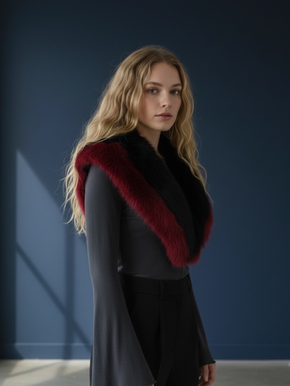 Elegant Black and Red Faux Fur Collar